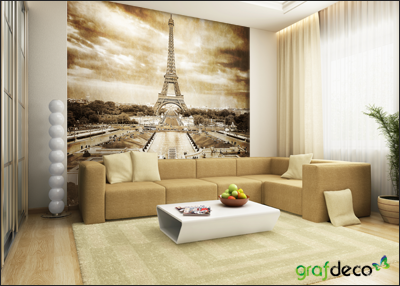 Wizualizacja fototapety paryż - wieża eiffla sepia w salonie 