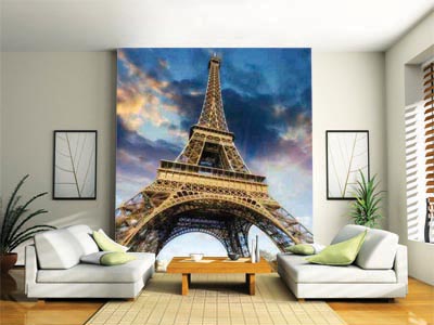 Wizualizacja fototapety paryż - wieża eiffla wschód słońca w salonie 